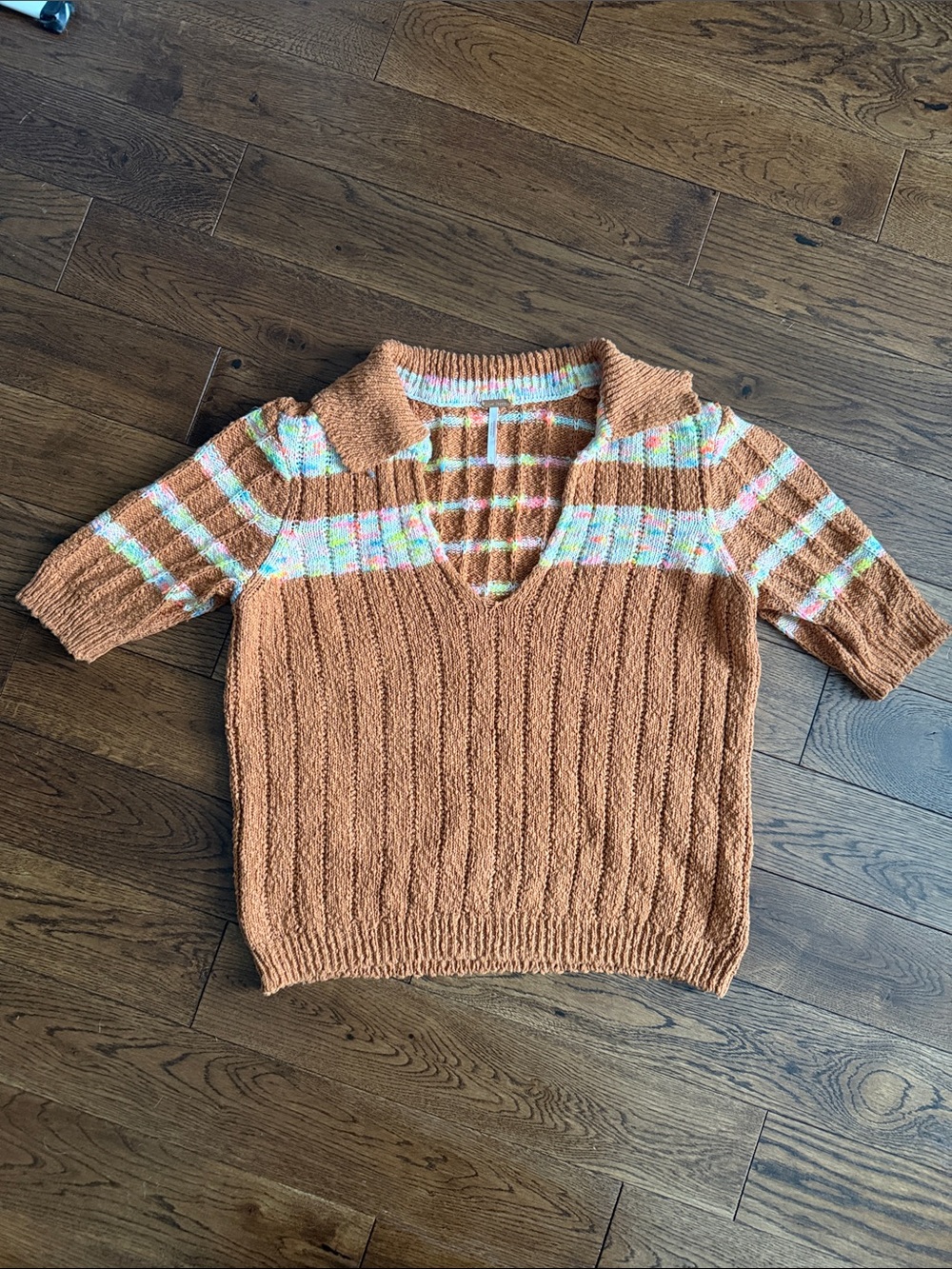 Free People Now and Then Henley Cinnamon Combo Sweater